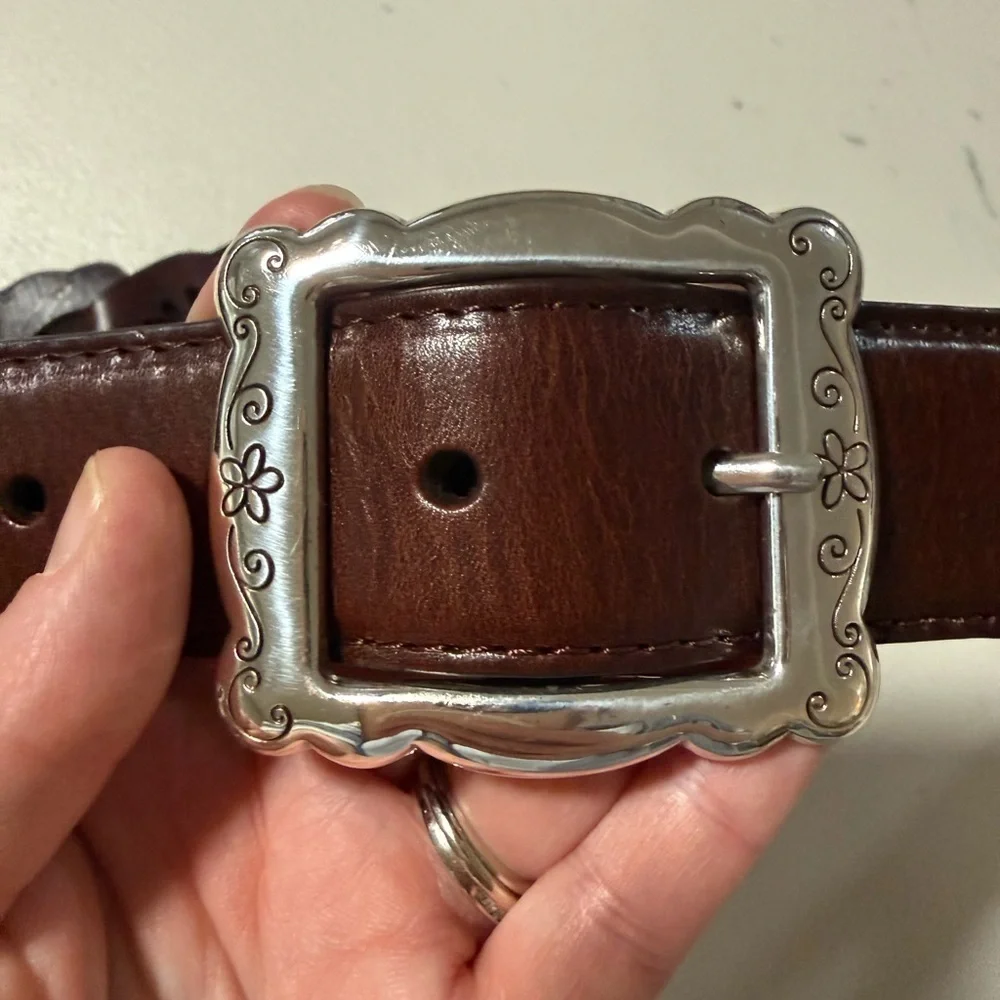 Brighton Dark Brown Leather Belt Silver Buckle Size 36